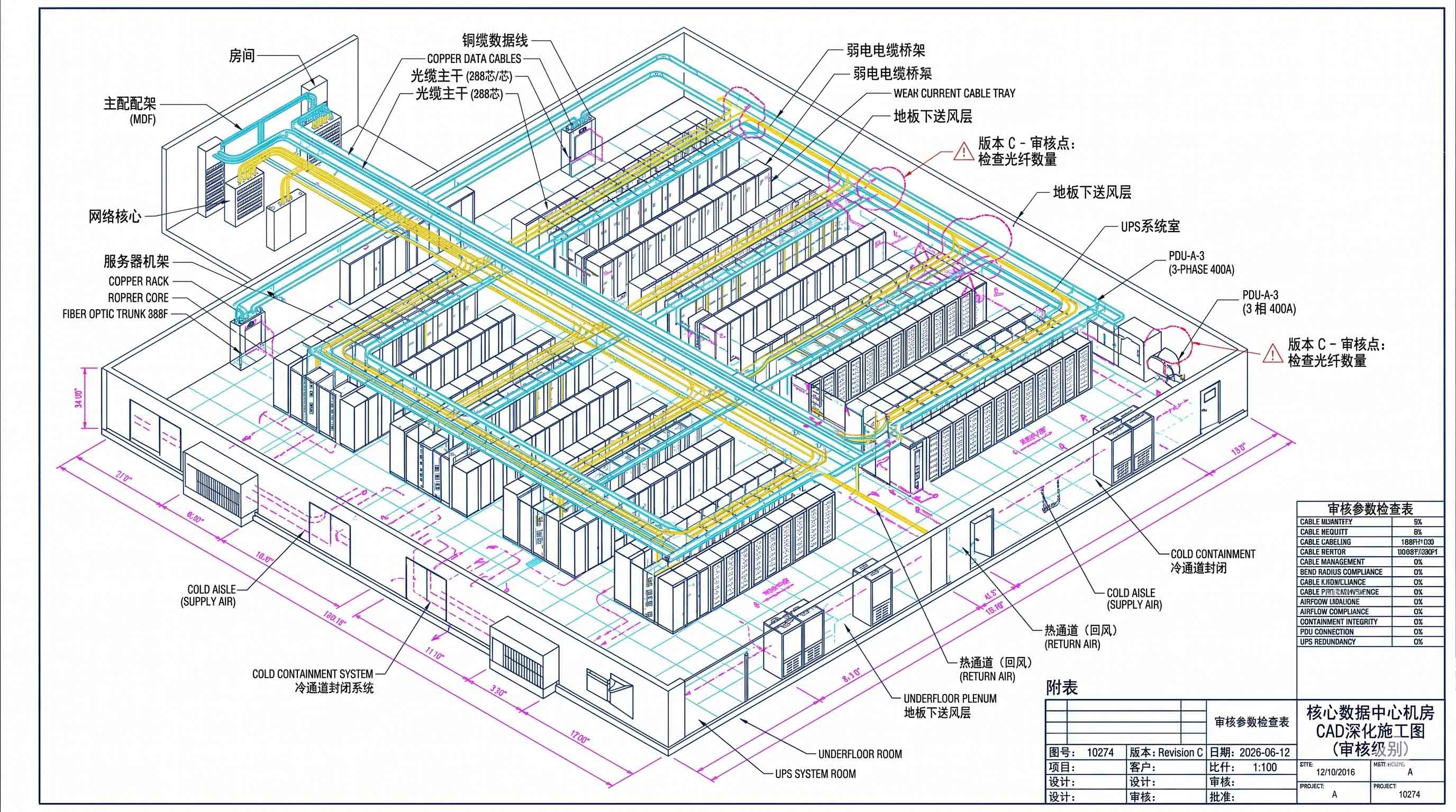 广州A级数据中心机房 CAD 深化施工图纸设计，体现模块化布局。
