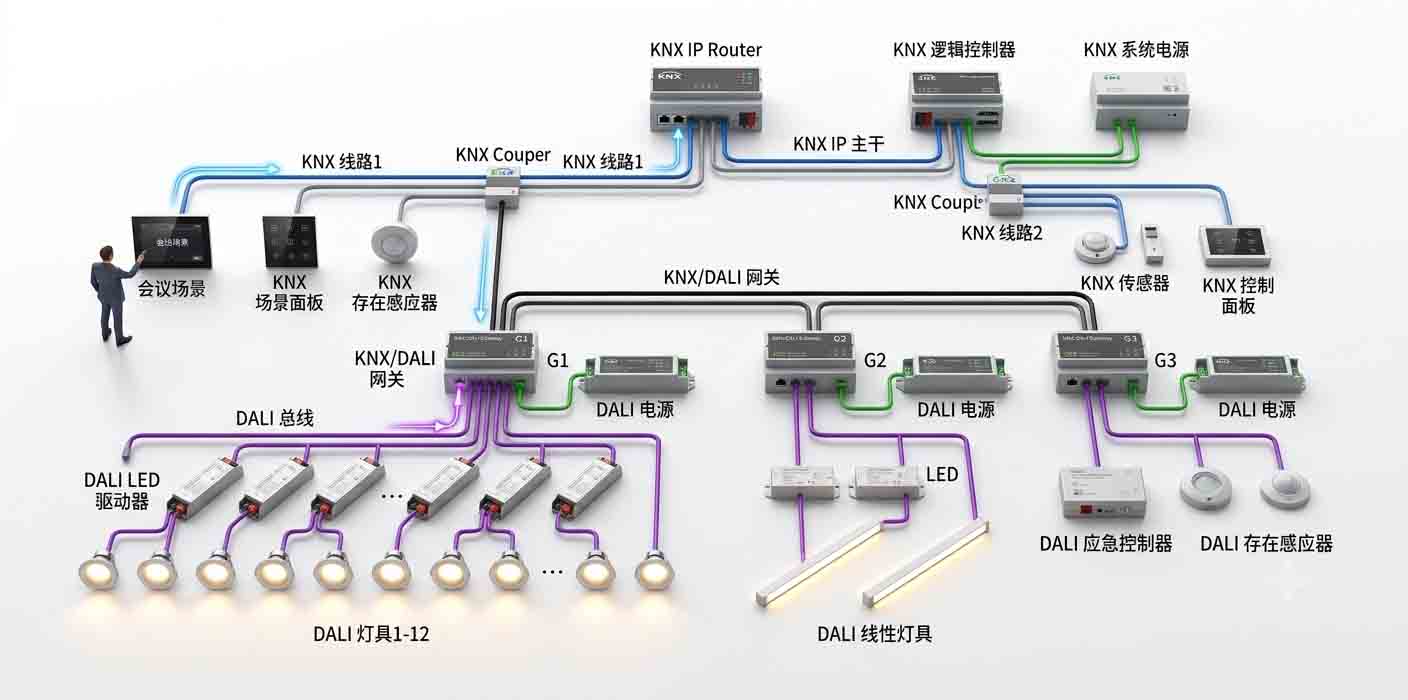 DALI与KNX智能照明控制系统网络拓扑与通讯协议架构