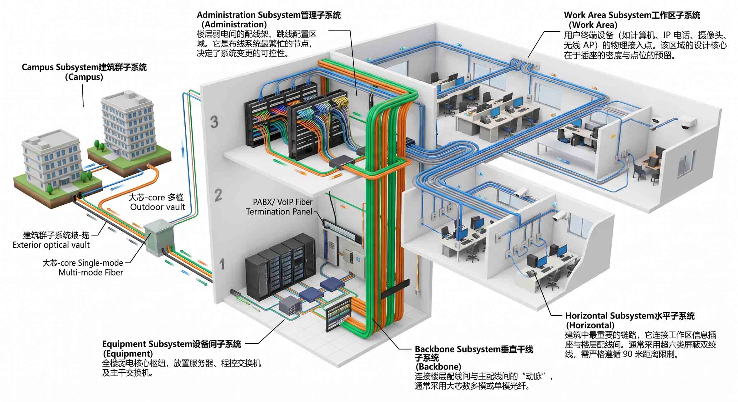 综合布线系统六大子系统物理网络拓扑图