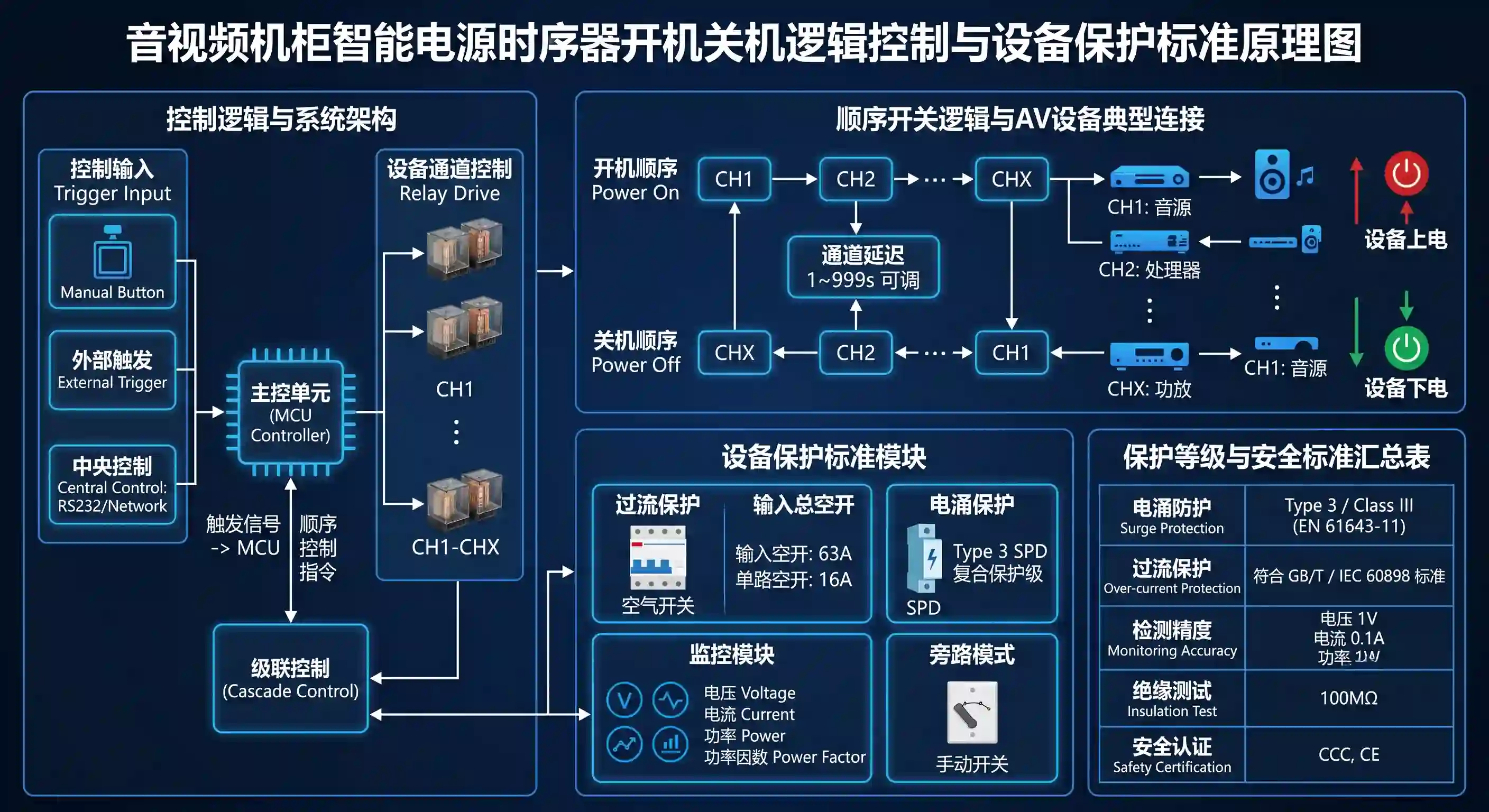 音视频机柜智能电源时序器开机关机逻辑控制与设备保护标准