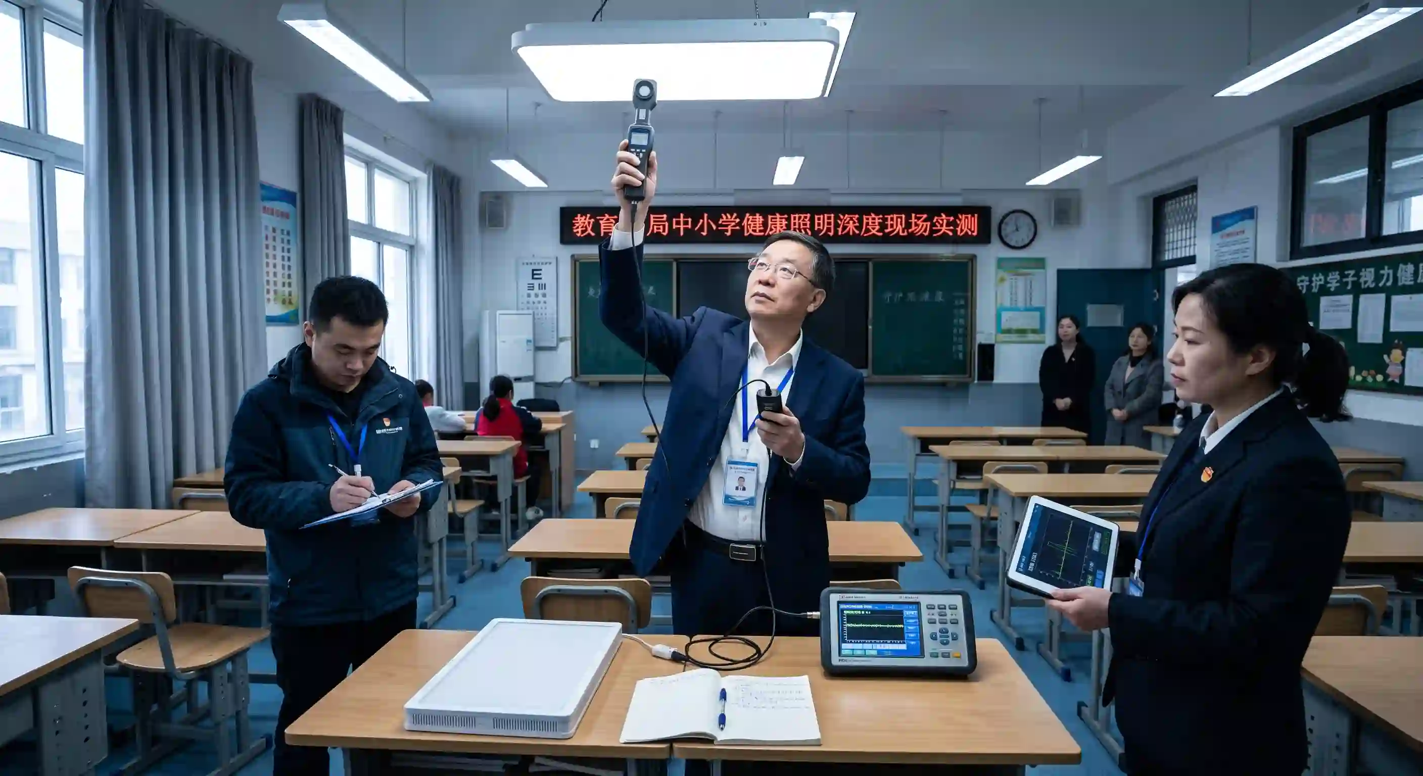 审查中小学护眼灯频闪波动深度现场实测实景